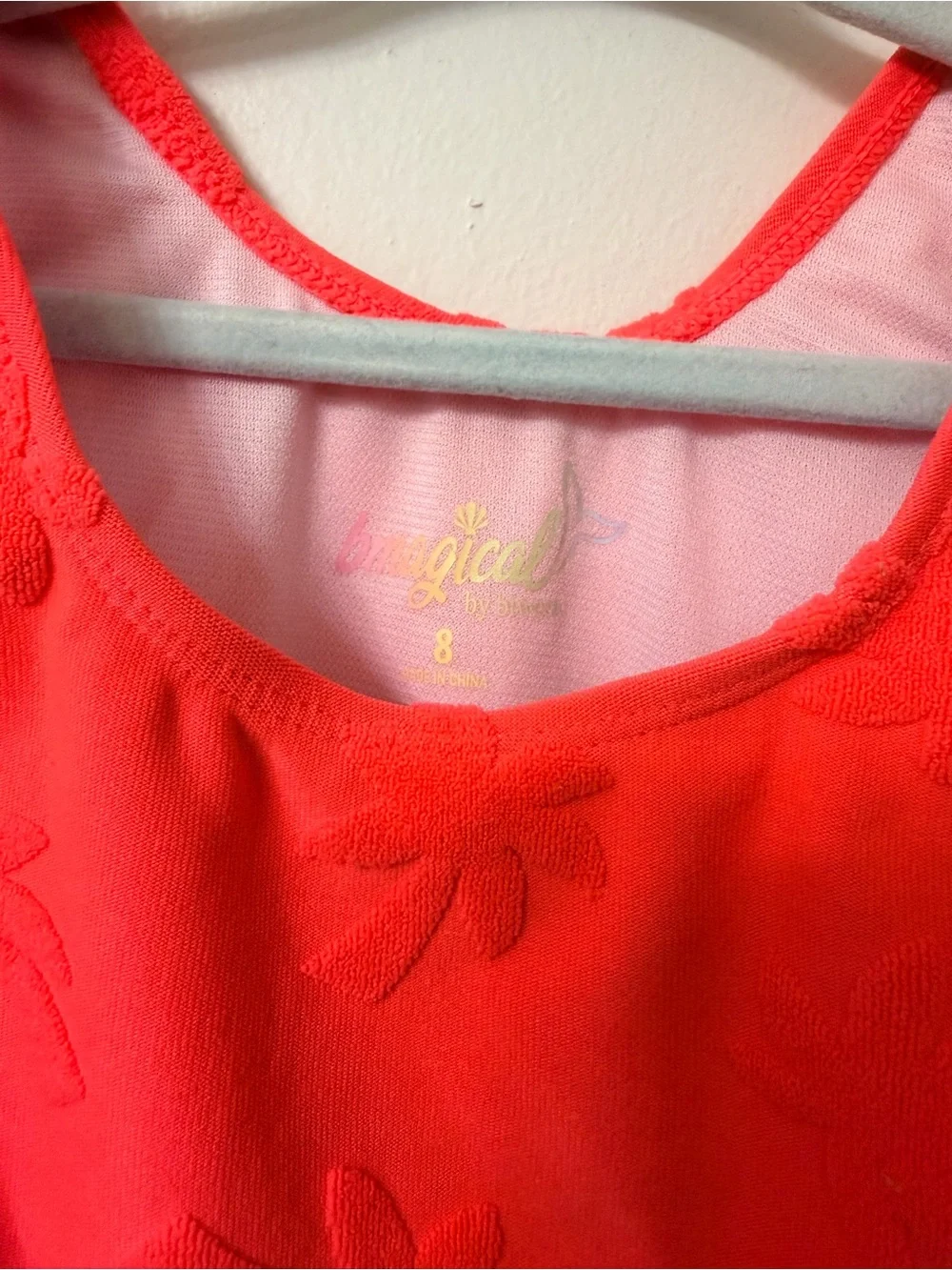Girls' Knot-Shoulder Coral One-Piece Swimsuit